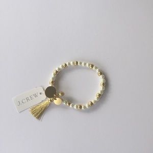 J Crew Stretch Pearl Gold beads Tassel Bracelet